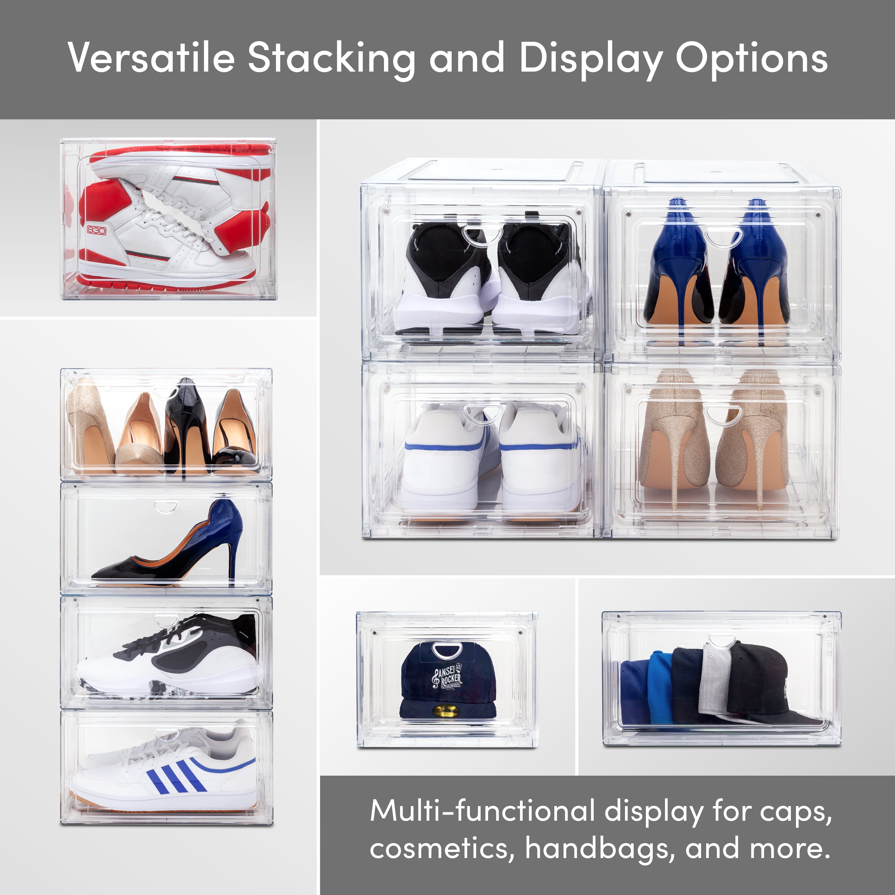 Qualiazero Stackable, Double Magnetic Doors, Organizer & Shoebox, Clear, 8-pack
