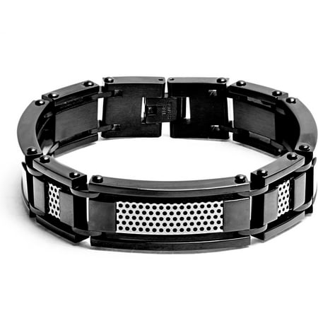 Crucible Black-Plated Stainless Steel Grill Inlay Link Bracelet
