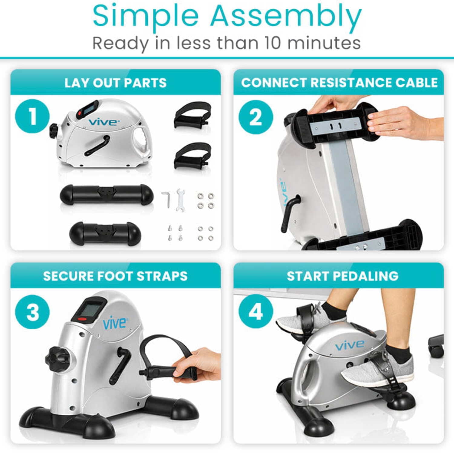 Vive Under Desk Bike Pedal Exerciser – Portable Mini Cycle for Legs and Arms, Low-Impact Stationary Pedal Machine for Home or Office