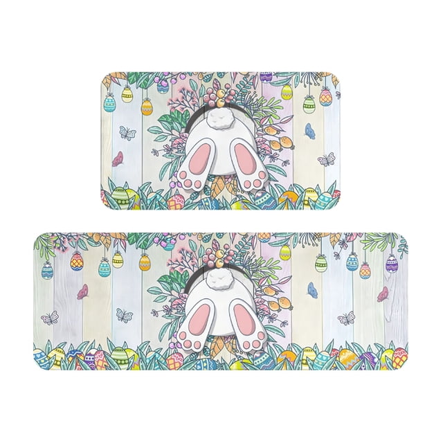 Vwrxbz Easter Kitchen Floor Mat Anti Slip Absorbent Door Mat Rabbit Pattern Home Decor 2 Piece Set