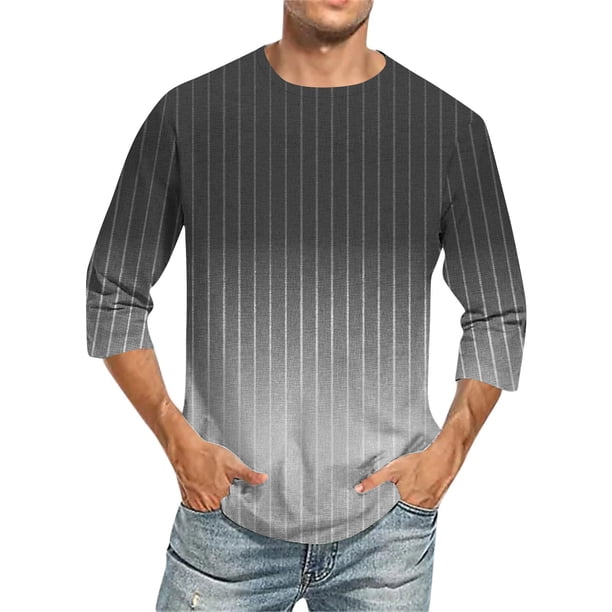 Camisas de Manga Larga para Hombres Imprimir Casual Cuello Redondo Blusa de Manga Corta, Camisas de Lino para Hombres
