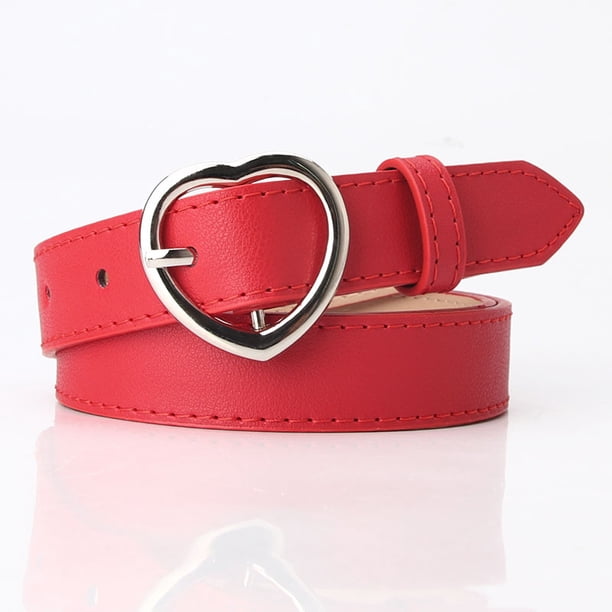 Xiao Hua Cinturón de piel sintética para mujer, ideal para vestidos y vaqueros, con botones de corazón (rojo)