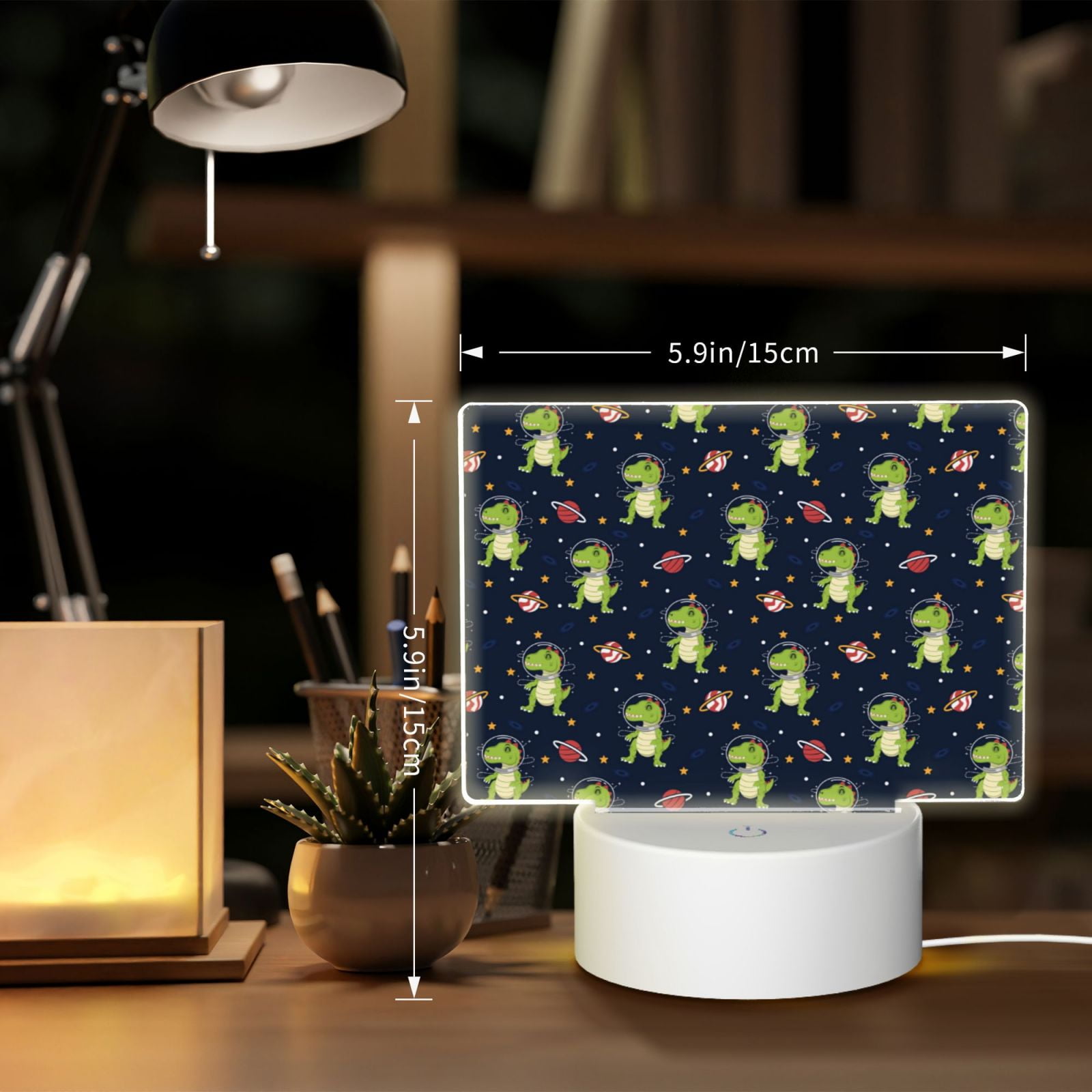 Kdxio Dinosaur Astronaut Rectangular Acrylic Night Light Acrylic Sleep Night Light Friend Gifts for Birthday Gifts for Women Teens Boys Girls