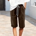 thumbnail image 7 of Cagogo Women Cotton Linen Plus Size Elastic Waist Shorts with Pockets Casual Bermuda Pants Summer Relaxed High Waisted Lounge Beach Trousers, Brown 3XL, 7 of 7