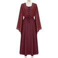 thumbnail image 2 of KICILVS Witch Costume Women Bell Sleeves Lace Up V Neck Renaissance Medieval Larp Dress Cosplay A Line Maxi Swing Dress, 2 of 5