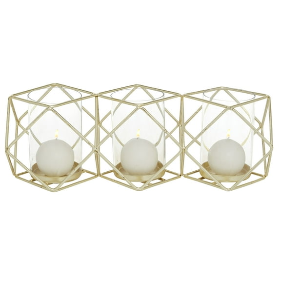 DecMode 15.25"W, 5.5"H Metal Modern Candle Holder, Gold, 1 - Piece