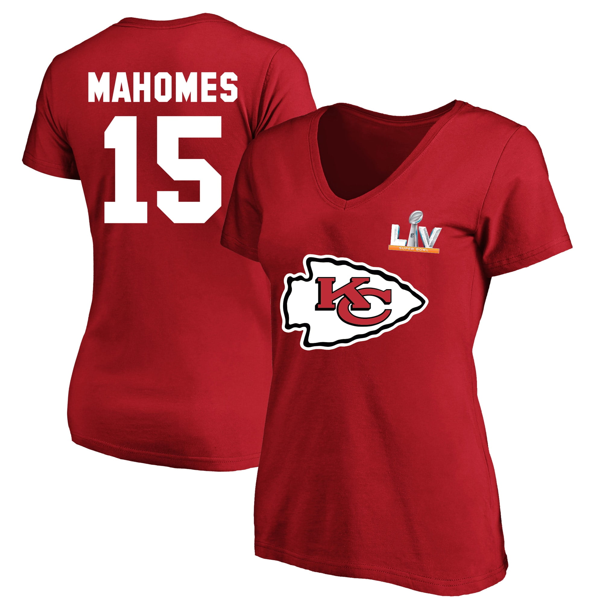 Patrick Mahomes Kansas City Chiefs Fanatics Branded Women's Super Bowl LV Bound Plus Size Name & Number V-Neck T-Shirt
