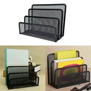 Usmixi Office Desk 3 Compartments Metal Combination Data Rack, File Rack, Iron Mesh Letter Box, Letter Rack, Mesh Book Stand