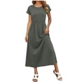 thumbnail image 2 of Admvng Women's Maxi Dress Short Sleeve Round Neck Casual Dress with Pockets Flowy Summer Long Dress, 2 of 6