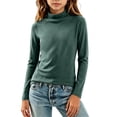 thumbnail image 5 of LUGOGNE Girls Tshirt Turtleneck Long Sleeve Thermal Undershirt Soft Comfortable Fall Winter Basic Tops Green,7-8 Years, 5 of 6