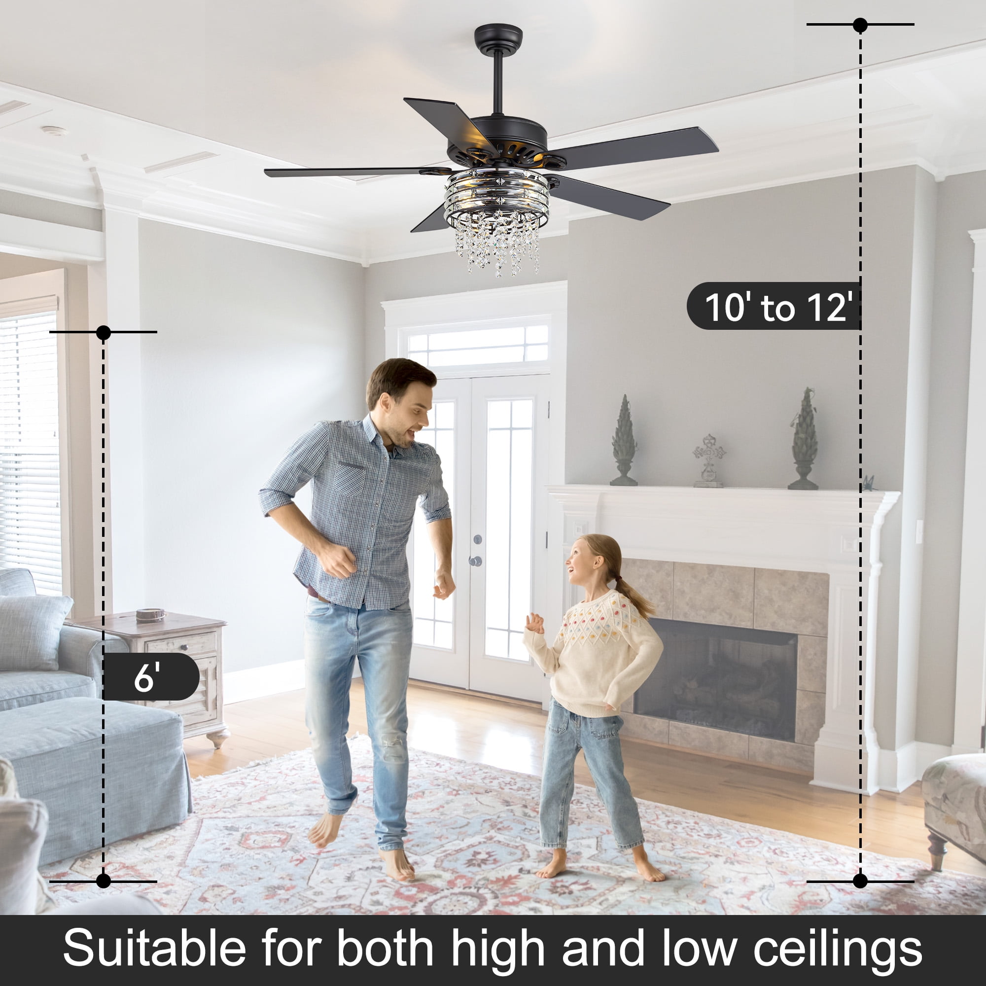 ALKAFY 52 inch Matte Black Ceiling Fan with Lights - 5 Dual-Sided Plywood Blades, 6 Speeds, Remote, for Bedroom & Living Room