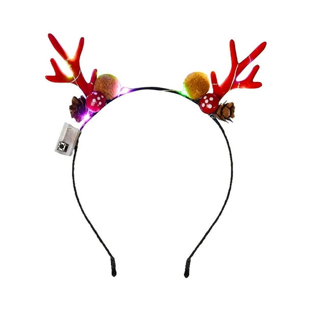 Bonita diadema luminosa con astas y banda para la cabeza con luz Led para niños, decoraciones navideñas para adultos, diadema, accesorios para el cabello
