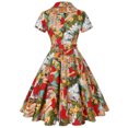 thumbnail image 3 of WISEFIN Retro Floral Print Short Sleeve Turn-down Collar Vintage Womens A-Line Dresses, 3 of 3