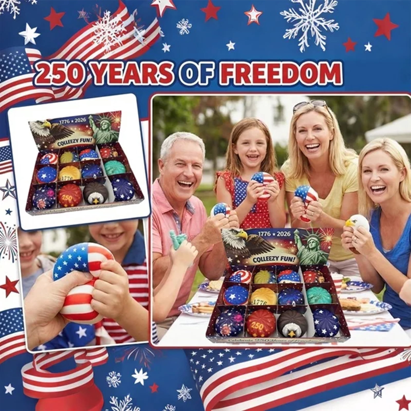 12-Pack US 250th Anniversary Bread Squishy - 3.15" Patriotic Slow Rising PU Fidget Set, Commemorative Decompression Charm for Adults