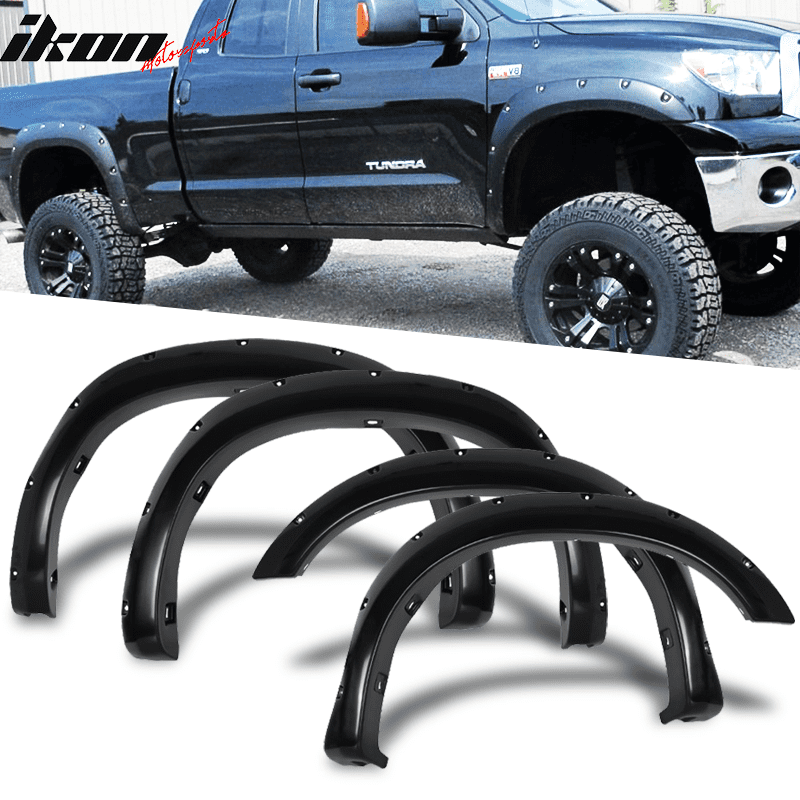BLACK TEXTURED Pocket Rivet Fender Flares 2007-2013 Toyota Tundra Front Long