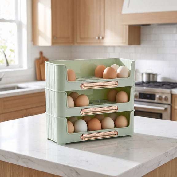 Egg Holder for Fridge, 3 Tier Stackable Egg Organizer, Egg Dispenser for Countertop, 30 Egg Container Egg Tray for Kitchen Countertop and Refrigerator
