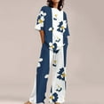thumbnail image 2 of Jxximdong Pajamas for Women Set Summer Cotton Linen T Shirts Straight Leg Pant Plus Size 2 Piece Set Blue Loungewear S, 2 of 5