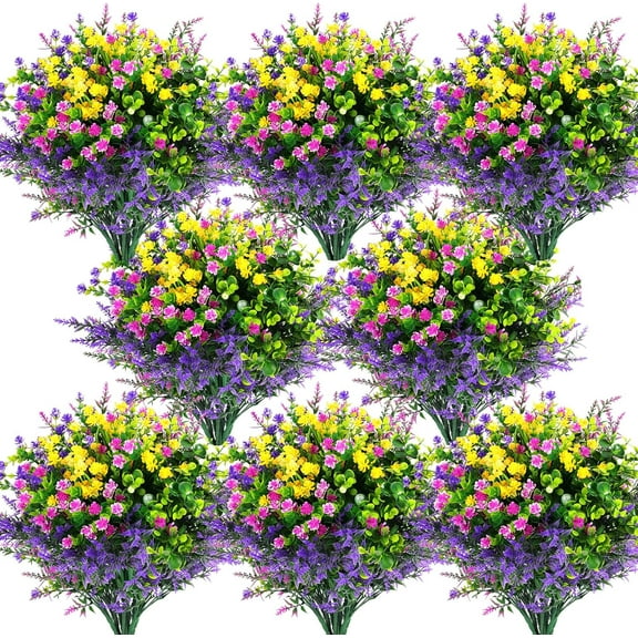 Bundles Artificial Flowers Outdoor, Faux Artificial Plants Shrubs Plastic Flower Bulk for Hanging Planter Porch Window Home Wedding Fall Summer Decor (, Multiple Color)
