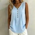 thumbnail image 7 of Staron Women Sleeveless V Neck Pleated Blouse Casual Button Down Loose Fit Summer Vacation Beach Tank Top, Light Blue XL, 7 of 7