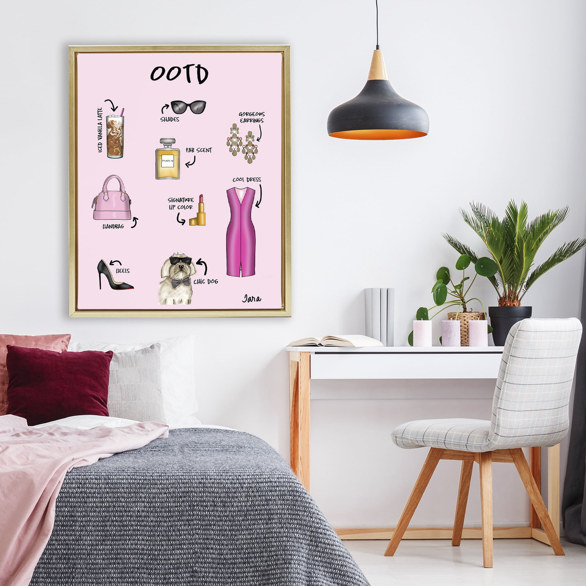 Stupell Industries Feminine Glam Outfit of the Day Gold Framed Floater Canvas Wall Art, design by Tara Boone