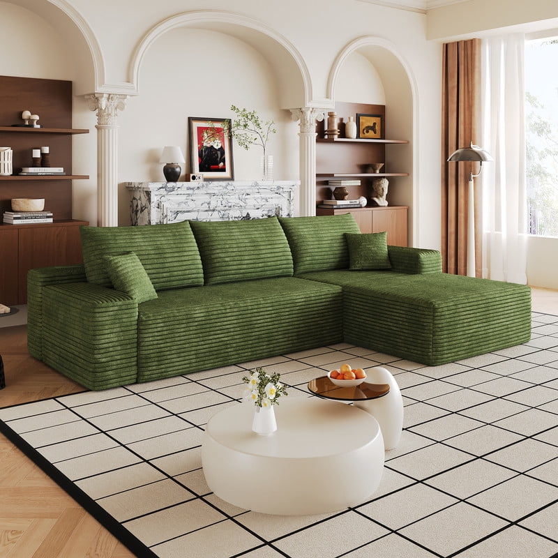107" Cloud Sectional Sofa with Right Facing Chaise, Modern Modular Deep Seat Couch, Plush Corduroy Upholstered Sofa for Living Room, Bedroom & Apartment, No Assembly Required
