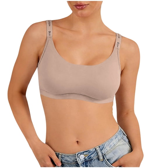 Sevevn Women's Wireless Comfort Bra Low Impact Sports Bralette with Letter Shoulder Straps Seamless Everyday Underwear