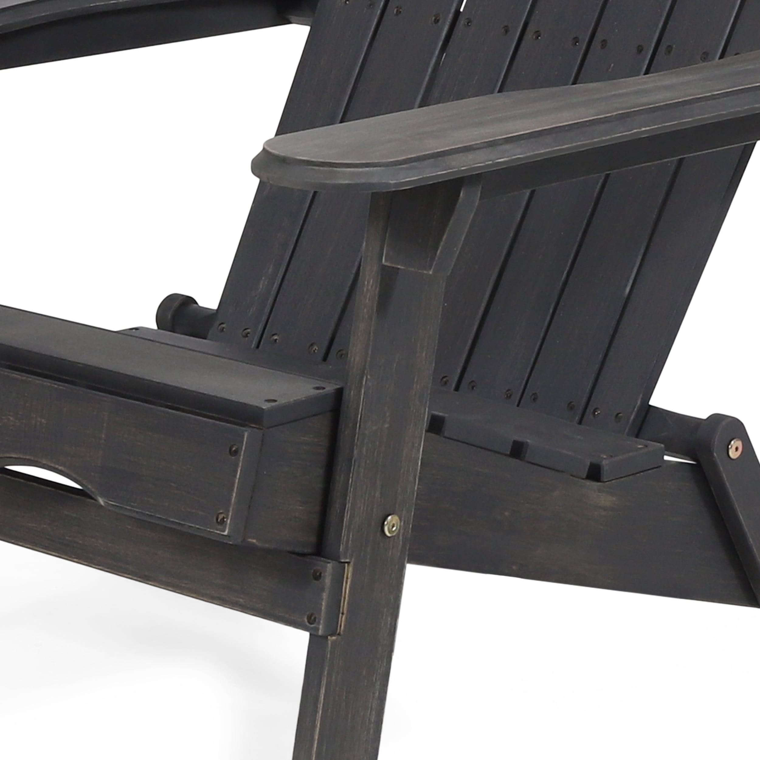 Ariel Outdoor Acacia Wood Folding Adirondack Chairs with Cushions (Set of 2), Dark Gray and Navy Blue