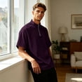 thumbnail image 6 of Domzest Mens Short Sleeve Stand Collar Shirt Quater Zip Lightweight Pullover Summer Casual Breathable Solid Shirts Dark Purple M, 6 of 7
