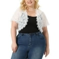 thumbnail image 1 of GRACE & GRANDEUR Talla Grande Elegante de Manga Corta Sheer Floral Encaje Bolero Shrug Top 3X Blanco Claro, 1 of 1