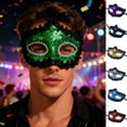 thumbnail image 4 of Xfvqtps Unisex Masquerade Mask for Parties Celebrations Lace Sequin Rhinestone Half Face Mask Ball Mask Party Accessory Blue, 4 of 4