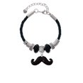 thumbnail image 2 of Delight Jewelry Silvertone Large Black Enamel Mustache Aunt Celtic Knot Leather Bead Bracelet, 7"+2" Extender, 2 of 4
