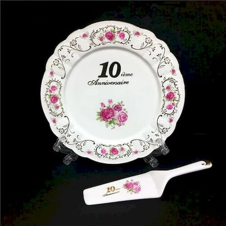 

Mr. MJs HO-CK7001-10F 10Ieme Anniversaire Pink Flowers Cake Server & Cake Plate