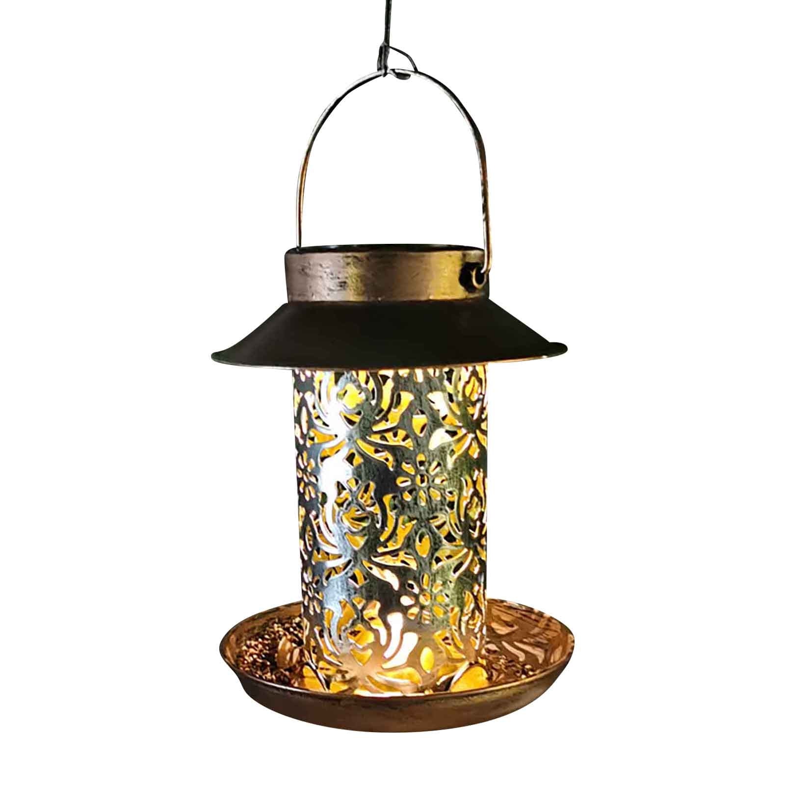 Solar Bird Feeder, Outdoor Hanging Iron Bird Feeding Box, Hummingbird Feeder with Solar Light