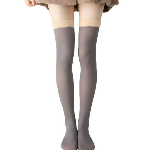 Xfvqtps Women Thigh High Socks Over Knee Fake Translucent Invisible Warm Fleece Solid Fashion Sheer Socks Gray