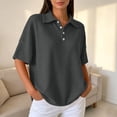 thumbnail image 2 of Yyuenw Women Lapel Collar Half Button Waffle Knit Drop Shoulder Short Sleeve Polo Solid Color Top for Casual Daily, 2 of 7