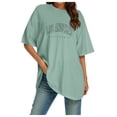 thumbnail image 4 of Women Oversized Tshirt Oversized T Shirts V Neck Striped Tees Summer Half Sleeve Comfy Cozy Tunic Tops Plus Size Tops for Women Light Green M, 4 of 5