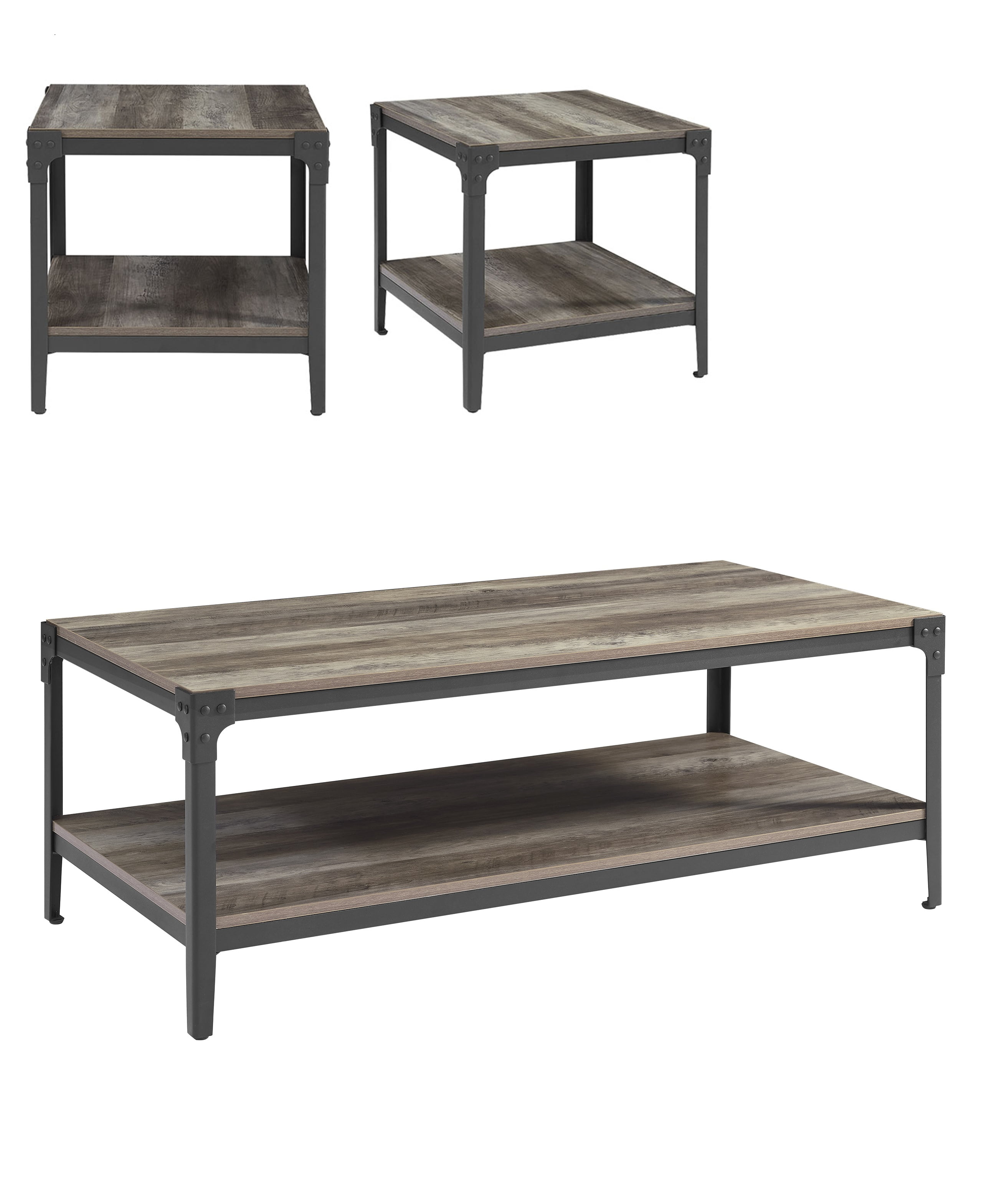 Manor Park 3Piece Rustic Coffee Table Set Grey Wash