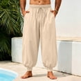 thumbnail image 2 of WULMLEO Mens Harem Pants Casual Elastic Waist Drawstring Baggy Hippie Trousers Cotton Linen Boho Yoga Beach Pants Khaki L, 2 of 7