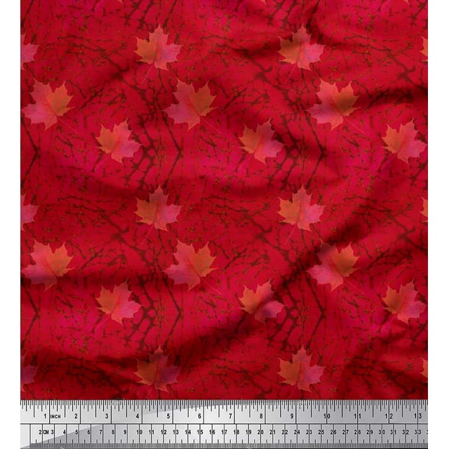 Soimoi Poly Georgette Fabric Texture & Autumn Leaves Print Fabric by the Yard 52 Inch Wide