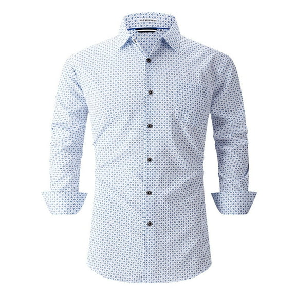 Zylanna Men's Formal Dress Shirts, Plaid Pocket Long Sleeve Business Turn Down Collar Shirts White Size 2XL