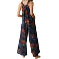 thumbnail image 3 of Txlixc Overol de Estilo Suelto para Mujer, Patrón Estampado Floral Sin Mangas Cuello Cuadrado Una Pieza, Azul Marino/Rojo Vino/Tostado/Gris Txlixc  Estilo de ocio, 3 of 5