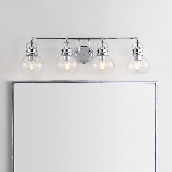 JONATHAN Y Shirley 34" 4-Light Metal/Seeded Glass Vanity Light, Chrome