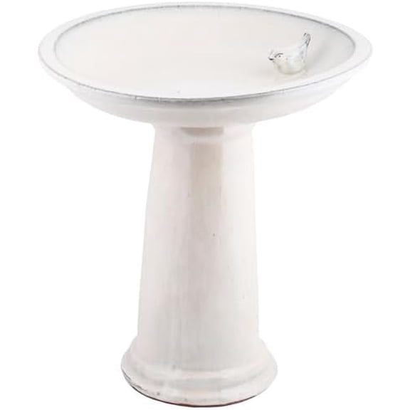 FB423 Bath on Pedestal with Bird, Ceramic, White$$Garden & Patio