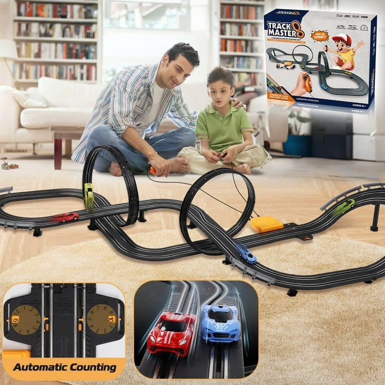 PAFOLO Car Toys for 3 Year Old Slot Car Race Track Toys with 4pcs Speed Cars 22FT Dual Racing Game Lap Overpass Track Battery or Electric Race Car