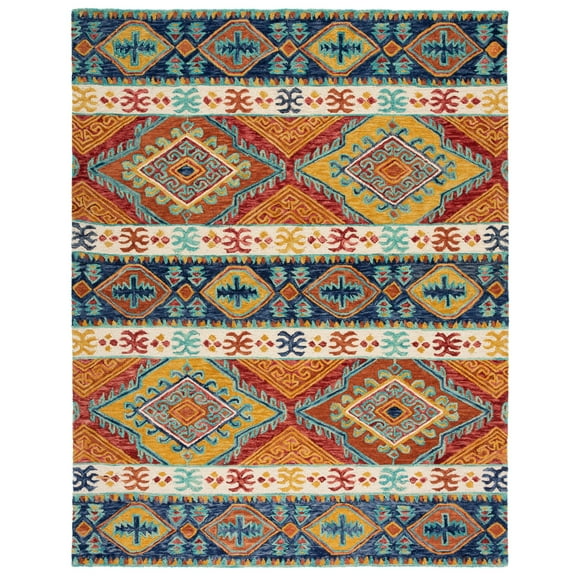 SAFAVIEH Aspen Tessan Southwestern Wool Area Rug, Navy/Ivory, 10' x 14'