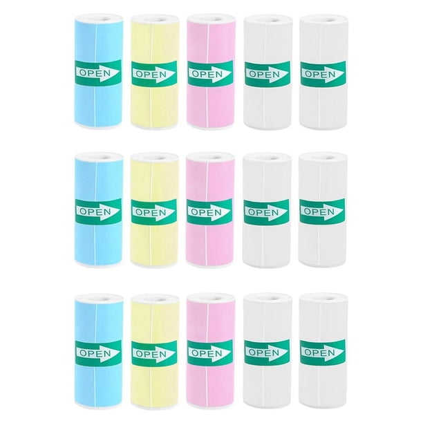15 Rollos de Papel Adhesivo Térmico para Miniimpresora, 9 Rollos de Papel Adhesivo de Colores y 6 Rollos de Papel Adhesivo para Miniimpresora