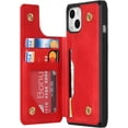 thumbnail image 7 of Compatible with iPhone 14 Plus Luxury PU Leather Case with Card Holder,Cash Slots,Stand Function Back Wallet Case Flip Wrist Strap Double Magnetic Clasp Case for iPhone 14 Plus 6.7",Red, 7 of 7