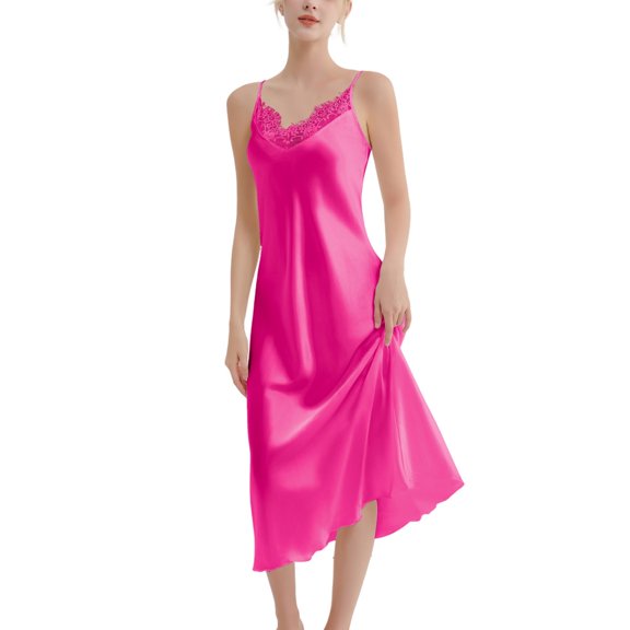 SWSMCLT Women's Light Chemise Slip Nightgown Modern Low Back Cami Night Gown Cool Sleep Night Dress Adjustable Lounge Dress Loose Rose 16