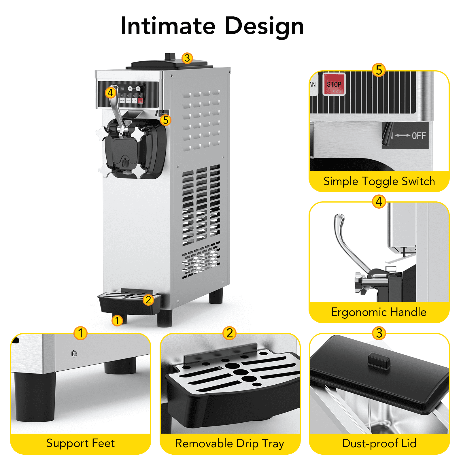 Senfot Metal Countertop 1-Head Soft Serve Ice Cream Machine, 115V 60Hz Commercial Ice Cream Maker for Snack Bar Silver