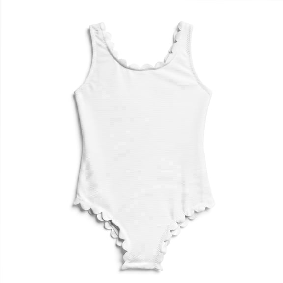 NIPAXO Girls One Piece Swimsuit Scalloped Edge Textured Tank Bathing Suit Classic Sleeveless Pullover Scoop Neck Swimwear for Toddler Girls Age 4-5 Years